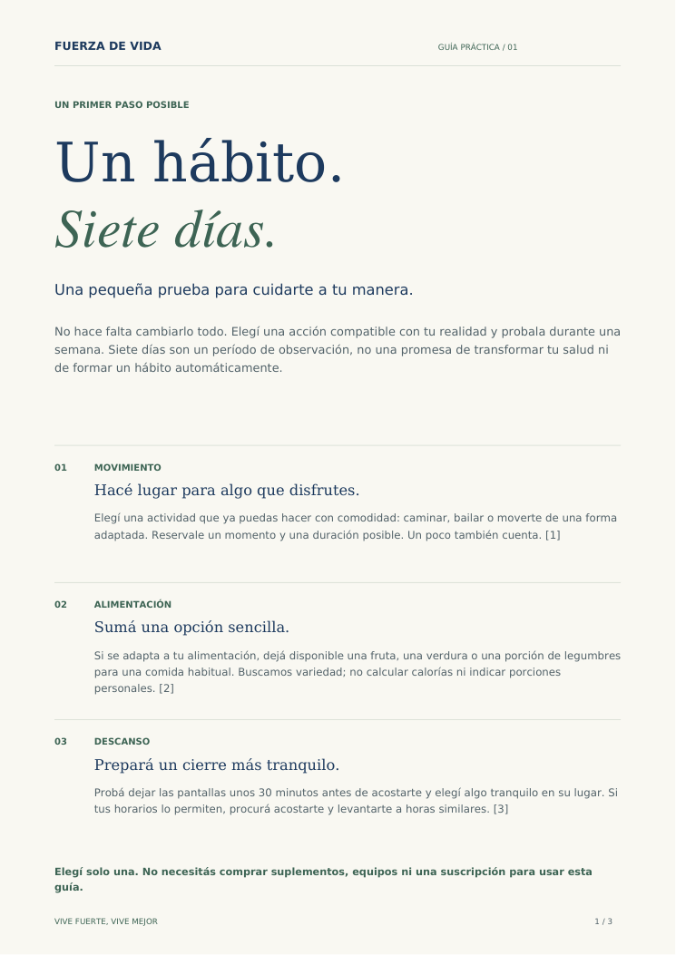 Portada de la guía Un hábito. Siete días., de Fuerza de Vida